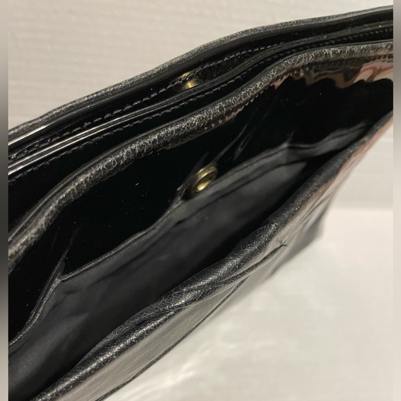 Retro 80’s Bag Bazaar Black Patent Leather Compartment Large Clutch Bag - Picture 11 of 14